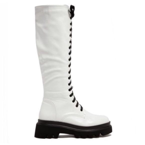 !! NEW !! Knee High Lack Up Combat Boots with Side Zip in Black - Picture 6 of 7